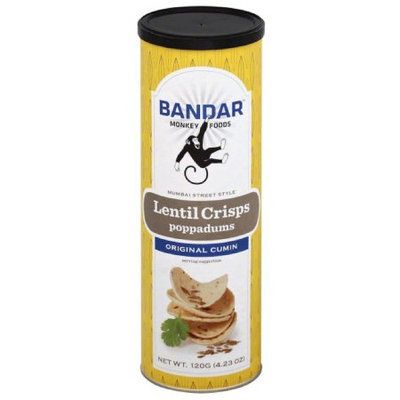 Bandar Monkey Foods Original Cumin Lentil Crisps Poppadums, 4.23 oz, (Pack of 12)