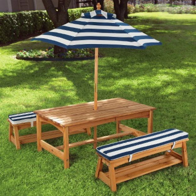 Kidkraft KidKraft Outdoor Table and Chair Set with Navy Stripes Cushions