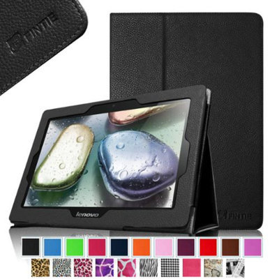 Fintie Folio Leather Case Cover with Auto Sleep / Wake Feature for Lenovo IdeaTab S6000 10.1-Inch Android Tablet, Black