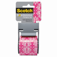 Scotch Decorative Shipping Packaging Tape, Pink/White Baroque, 1.88" x 13.8 Yd.