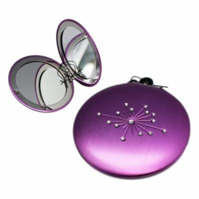 Purple Colored Compact Mirror With Rhinestone Star Design