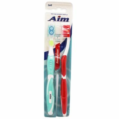 Aim Revolution Tongue Scraper Soft Bristle Toothbrush Pack (2 Toothbrushes, Random Colors)