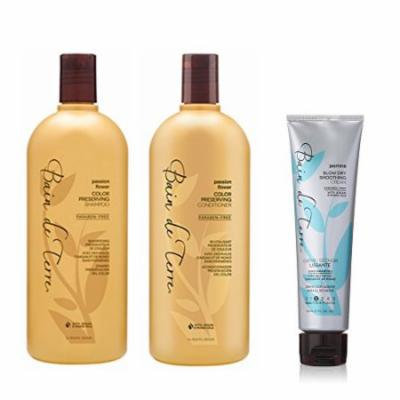 Bain de Terre Passion Flower Color Shampoo Conditioner Duo 33.8 oz, & Bain de Terre Blow Dry Cream, Jasmine, 5.1 Ounce