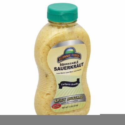SCONNIE FOODS SAURKRT SQUEEZE SPICY MUSTARD, 11 OZ (Pack of 12)