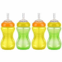Nuby 4-Pack 10 oz No-Spill Cup with Flexi Straw, Green/Yellow