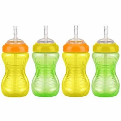 Nuby 4-Pack 10 oz No-Spill Cup with Flexi Straw, Green/Yellow