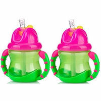Nuby 2 Handle Flip n' Sip Straw Cup 8 Ounce, 12 Months Plus, Green with Pink,...
