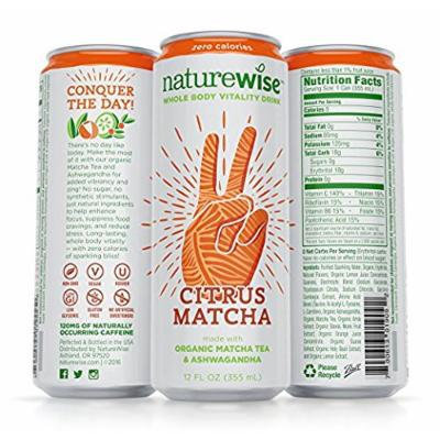 NatureWise Citrus Matcha Whole Body Vitality Drink with Organic Matcha Tea, Ashwagandha, Whole Food Vitamins, Amino Acids & Holy Basil, 12-pack