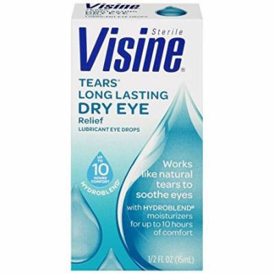 2 Pack Visine Tears Long Lasting Dry Eye Relief Lubricant Eye Drops 0.50 oz Each