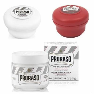 Proraso Shave Soap, Sensitive 150 ml + Proraso Shave Soap, Sandalwood 150 ml + Proraso Pre Shaving Cream w/ Green Tea & Oatmeal 100 ml