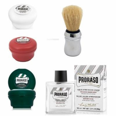 Proraso Shave Soap Sensitive 150ml + Proraso Shave Soap Sandalwood 150ml + Proraso Shaving Soap Menthol and Eucalyptus 4oz + Proraso Shaving Brush + Proraso Liquid After Shave Cream, 3.4 Ounce