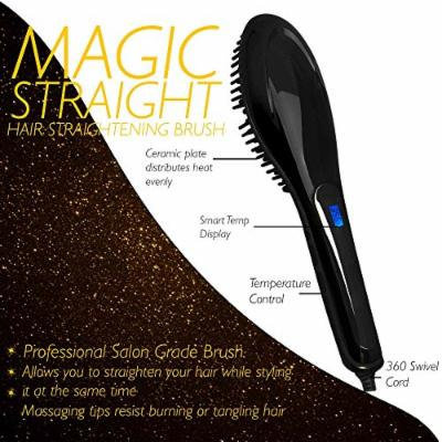 Magic-Straight Salon Grade Professional Hair Straightening Brush with Variable Temperature Control, Anti Frizz, Anti Scald, Anion, Detangling, Digital Display and Ceramic heating Plates (Black)