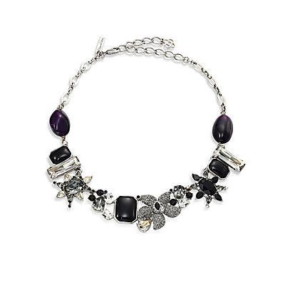 Oscar de la Renta Tropical Bloom Crysal Necklace - Black