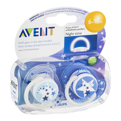 Avent Orthodonic Pacifiers 6-18m Night Time - 2 CT