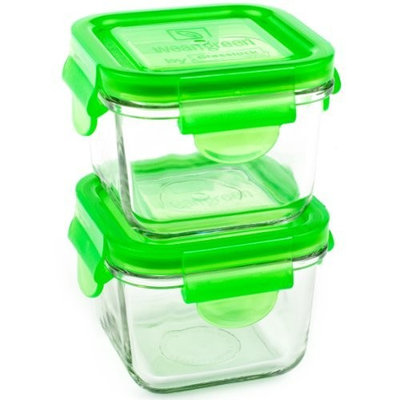 Wean Green Snack Cubes 7oz/210ml Baby Food Glass Containers - Pea (Set of 2)