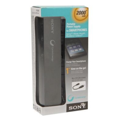 Sony Portable Power Charger 2,000 mAh, Black, 1 ea