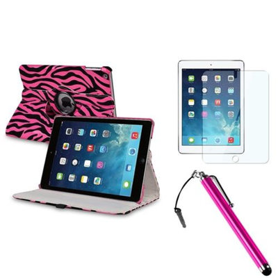 Insten INSTEN Pink/Black Zebra 360 Leather Case Cover+Protector+Pen For Apple iPad Air 5 5th Gen