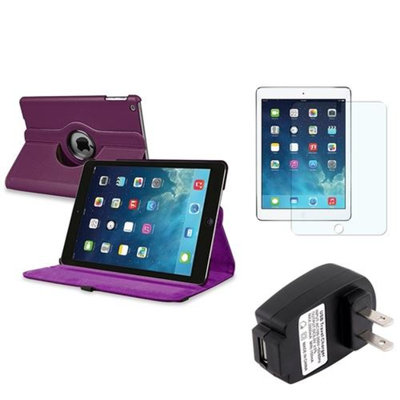 Insten INSTEN Purple 360 Rotating PU Leather Case Cover+Protector+Charger For Apple iPad Air 5 5th
