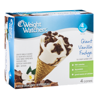 Weight Watchers Ice Cream Sundae Cone Giant Vanilla Fudge - 4 CT