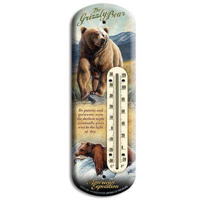 American Expedition Grizzly Bear Tin Back Porch Thermometer BTHM-117