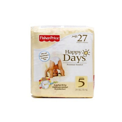 Fisher-Price Fisher Price Happy Days Ultra Soft Hypoallergenic Baby Diapers Jumbo Pack, Fragrance-Free, Size 5, 27 Count (Pack of 6)