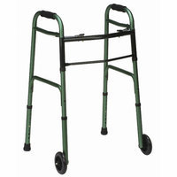 Mabis Briggs Healthcare Button Release Aluminum Folding Walker with Non-Swivel Wheels