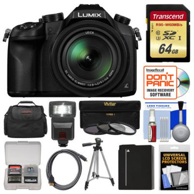 Panasonic Lumix DMC-FZ1000 4K QFHD Wi-Fi Digital Camera with 64GB Card + Case + Flash + Battery + Tripod + 3 Filters Kit