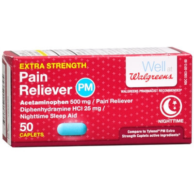 Walgreens Pain Reliever Extra Strength PM Caplets, 50 ea