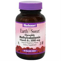 Bluebonnet Nutrition - Earth Sweet Chewable Methylcobalamin Vitamin B-12 Natural Raspberry Flavor 5000 mcg. - 60 Chewable Tablets