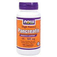 NOW Foods Pancreatin 4X, 500mg, Capsules, 100 ea