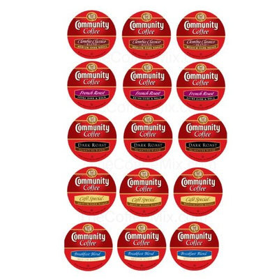 The Coffee Mix 15 Community Coffee Single Serve Cups - 2 NEW Flavors! Colombia Classico & French Roast Plus..Breakfast, Dark Roast & Cafe Special...NEW!