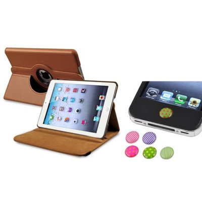 Insten iPad Mini 3/2/1 Case, by INSTEN Brown 360 Leather Case Cover+Home Sticker for iPad Mini 3 2 1