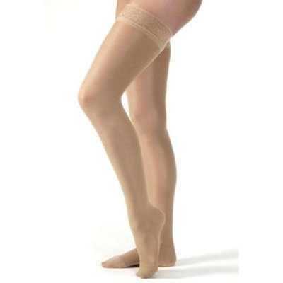 Jobst Women's Ultrasheer 30-40 mmHg Thigh High Extra Firm Support Sock with Lace Silicone Top Band Size: Medium, Color: Suntan