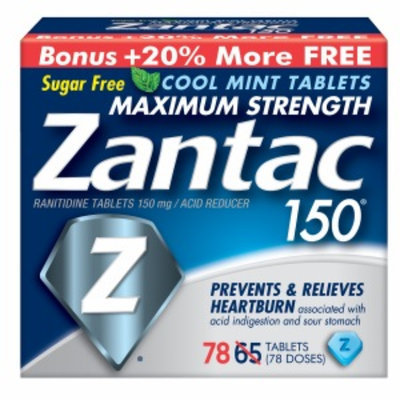 Zantac 150 Maximum Strength Acid Reducer, 150mg Tablets, (65 + 13), 78 ea