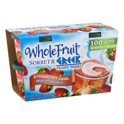 Whole Fruit Sorbet & Greek Frozen Yogurt Cups Strawberry Swirl - 4 CT