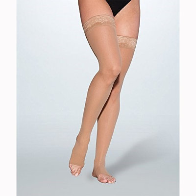 Sigvaris EverSheer 781NSLO99 15-20 Mmhg Open Toe Small Long Thigh Hosiery For Women Black