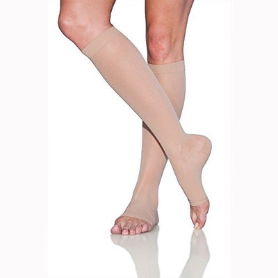 Sigvaris EverSheer 781CMSO33 15-20 Mmhg Open Toe Medium Short Calf Hosiery For Women Natural