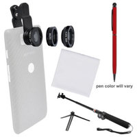Zuma 3-in-1 Clip-on Fisheye Macro & .67x Wide-Angle Lens Set for Smartphones & Tablets with Selfie Stick + Stylus Pen + Cleaning Cloth + Kit