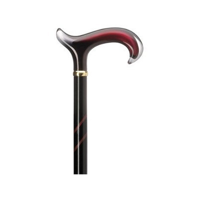 Harvy Ladies Cane Black/Burgundy Striped, Burgundy Handle -Affordable Gift! Item #DHAR-9784000