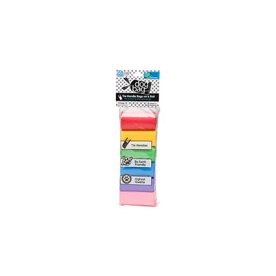 Doggie Walk Bags Rainbow Tie Handle Bags on a Roll, Pack of 6 rolls - 12 bags per roll