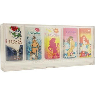 Escada Variety By Escada For Women. Set-5 Piece Mini Variety With Escada Ibiza Hippie, Escada Island Kiss, Escada Rockin Rio, Escada Pacific Paradise & Escada Sunset Heat & All Are Eau De Toilette .14 OZ Minis