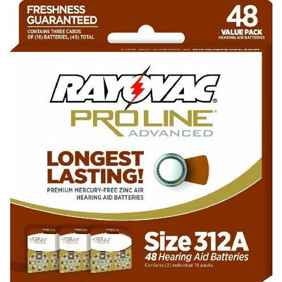 Rayovac Mercury Free Proline Advanced Size 312 Hearing Aid Batteries, Total of 48 Batteries