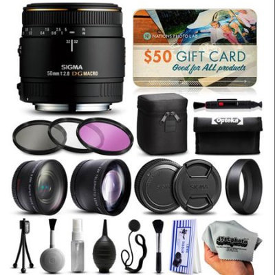 47th Street Photo Sigma 50mm F2.8 EX DG Macro Lens for Canon (346101) with Must Have Accessories Package includes 3 Piece Filter Set (UV-CPL-FLD) + 2.2x Telephoto + 0.43x Wide Angle + Deluxe Cleaning Kit + Dust Blower + $50 Prints Gift Card + More