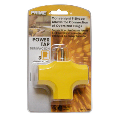 Prime Wire PBAD0200 90 Inch 3-Outlet Adapter, Yellow