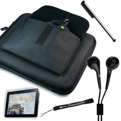 Premium anti-slip high quality Hard Nylon Cube Case with Pocket for Apple iPad 3G tablet / Wifi model 16GB, 32GB, 64GB. Apple iPad Accessories+ Includes a 4-inch eBigValue (TM) Determination Hand Strap + Anti-Glare screen protector for iPad Tablet ( All Models ) + Premium Quality Metal Stylus Styli for Apple iPad + Fashion Earbud Headset Headphones 3.5mm In-Ear Stereo ( Black )