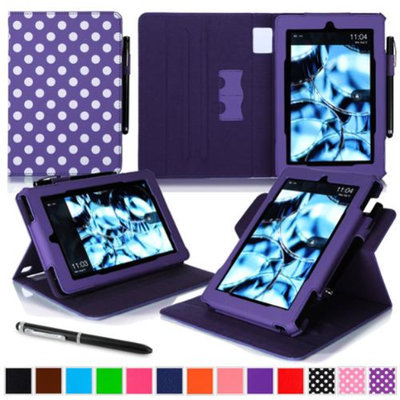 Kindle Fire HD 7 Tablet (2014) Case, roocase new Kindle Fire HD 7 Dual View Folio Case with Sleep / Wake Smart Cover Stand for All-New 2014 Fire HD 7 Tablet (4th Generation), Polkadot Purple