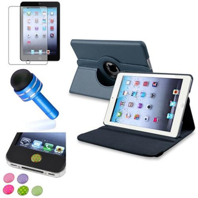 Insten iPad Mini 3/2/1 Case, by INSTEN Navy Blue 360 Leather Case Cover+Matte Protector for iPad Mini 3 2 1