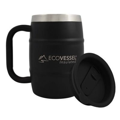 Ecovessel Eco Vessel Double Barrel Insulated Stainless Steel Beer/Coffee Mug with Lid, Shadow Black, 17 oz/500ml