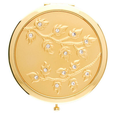 Welforth Round Compact Mirror (Gold Leaves w/Clear Rhinestones) - S4078GLD