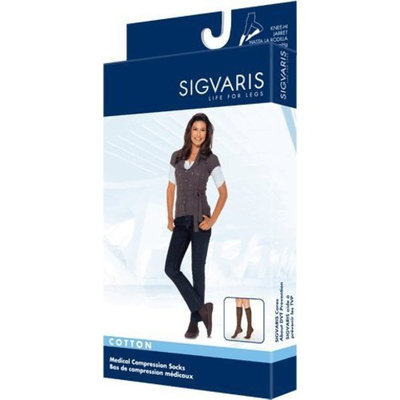 Sigvaris 230 Cotton Series 30-40 mmHg Women's Closed Toe Knee High Sock Size: Medium Short, Color: Navy 10